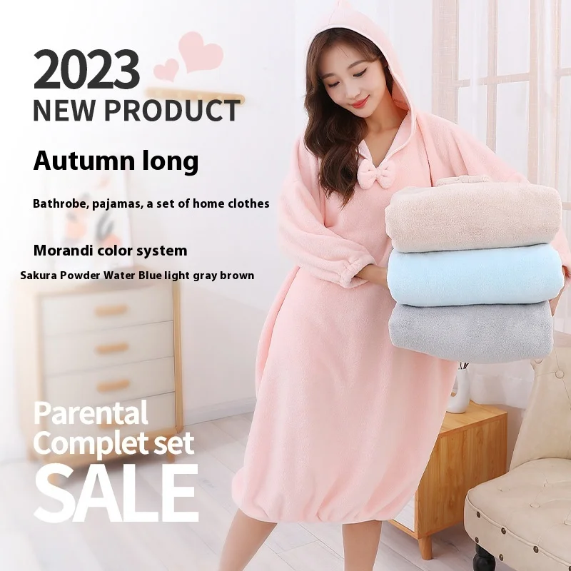 Bathrobe Woman Shower Thickened Long Coral Velvet Student Home Wear Solid Long-Sleeved Autumn Winter Robes Sleepwear Nightwear