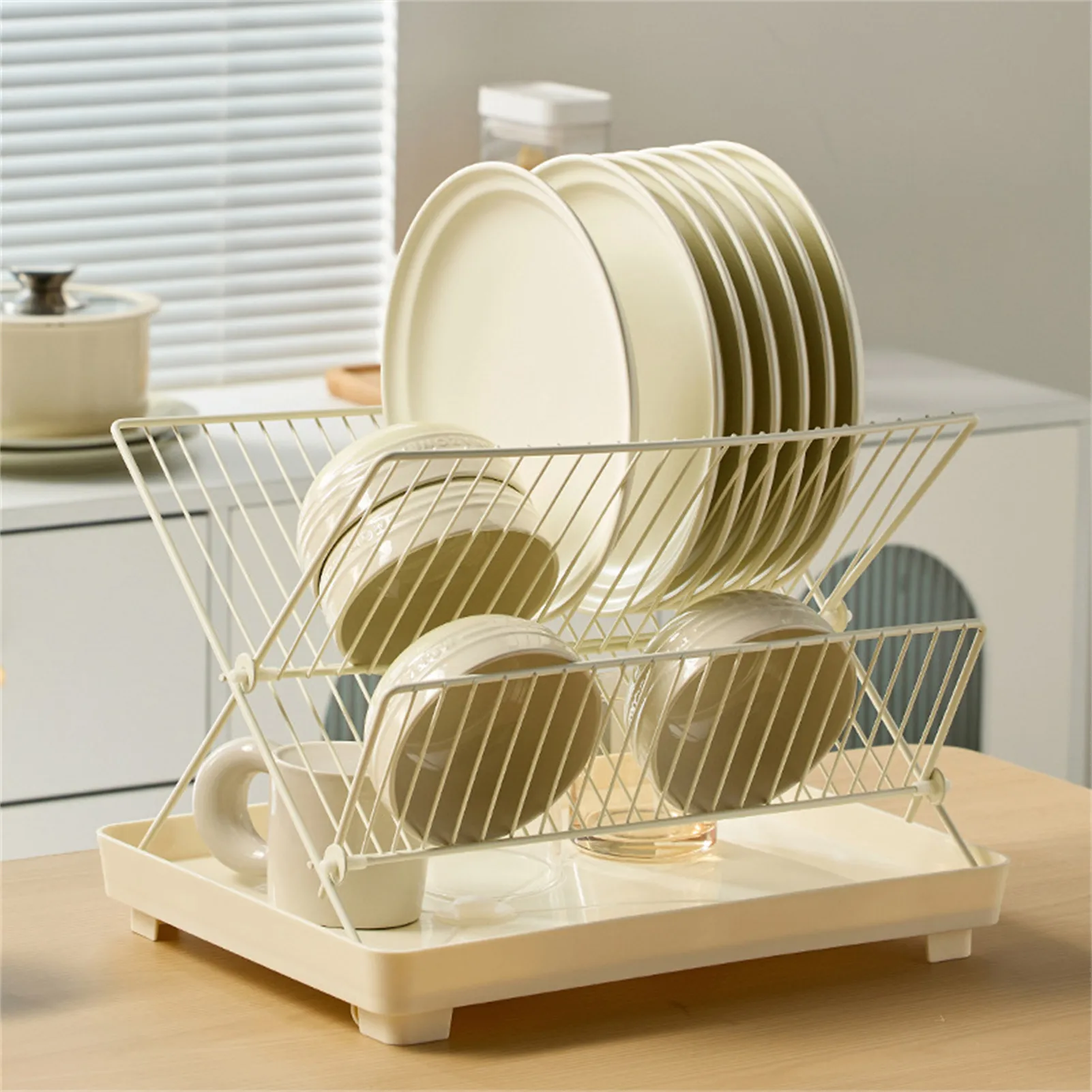 

Foldable Kitchen Storage Rack Multi Functional Desktop Bowl Dish Tea Cup Drain Rack Light Luxury Kitchen Tableware Organizers