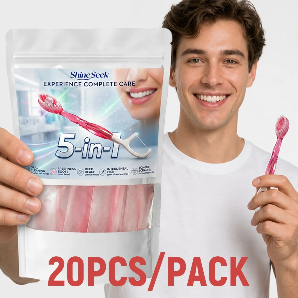 20Pcs/Pack Large Capacity Set, 5-in-1 Multifunctional Toothbrush Care Set with Mint Peach Flavor, Includes Freshener Beads + Toothbrush + Dental Floss + Interdental Cleaning Stick + Tongue Scraper, Convenient and Soft, Soft Bristle Design, Teeth and Gum Care | Travel Essentials | Individually Packaged | Soft | Peach Mint Flavor | Travel Toothbrush, Find Your Sparkling Smile, the Best Choice for Smart Families!