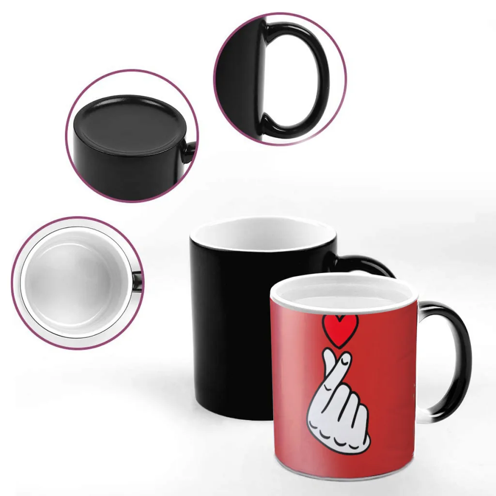 Red Finger Gesture One Piece Coffee Mugs And Mug Creative Color Change Tea Cup Ceramic Milk Cups Novelty Gifts