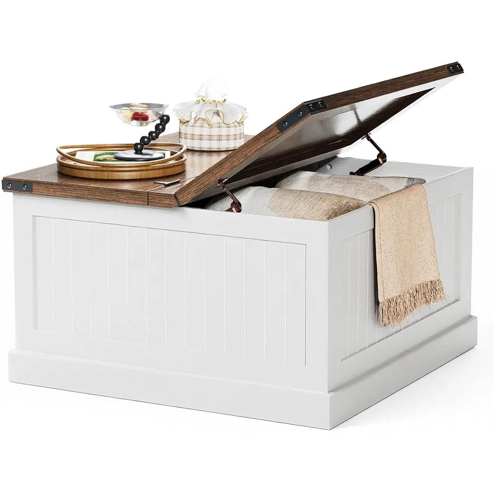 

armhouse Coee Table with Storage, Square Wood Coee Tables or Living Room, Large Center Table with lip-Top Lid, 31.5 Inch (White