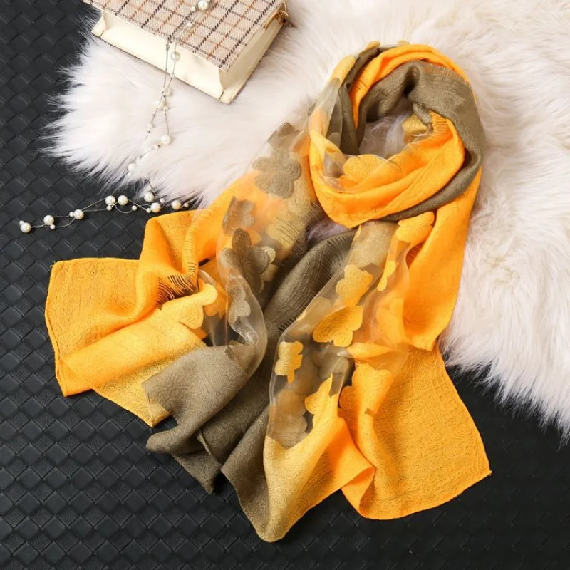 

Autumn And Winter New Pure Cotton Lace Long Korean Style Women'S Gradient Cut Flower Shawl Scarf