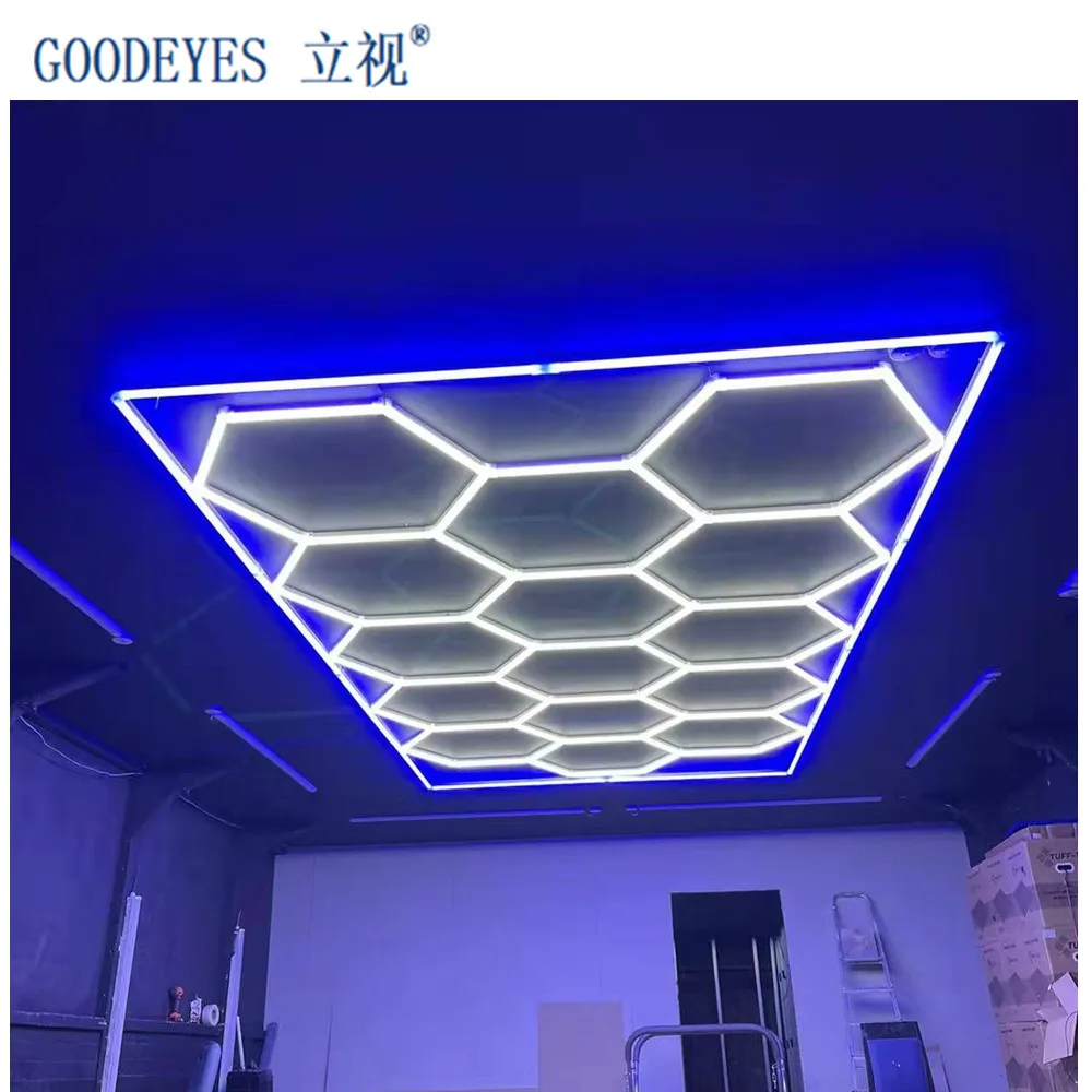 

2.4*4.8M Color Honeycomb Hexagon Led Ceiling Light For Car Detailing Garage Car Body Repair Led Workshop 2 Year Warranty