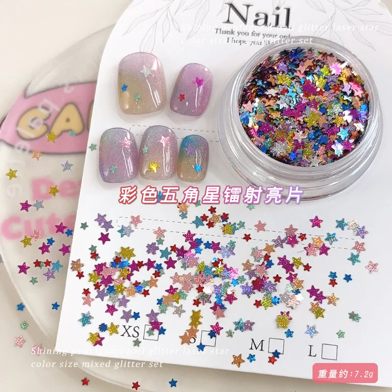 1 Jar Glitter Laser Colorful Mix 2-3mm Mini Stars Pentagram Sequins Nail Art Rhinestones Decorations Manicure Paillette Charms