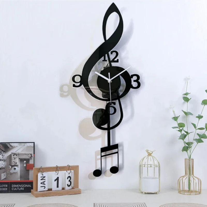 

Fashion Music Symbol Creative Living Room Swing Wall Clock Home Decoration Restaurant Wall Clock Modern Design Silent Wall Clock