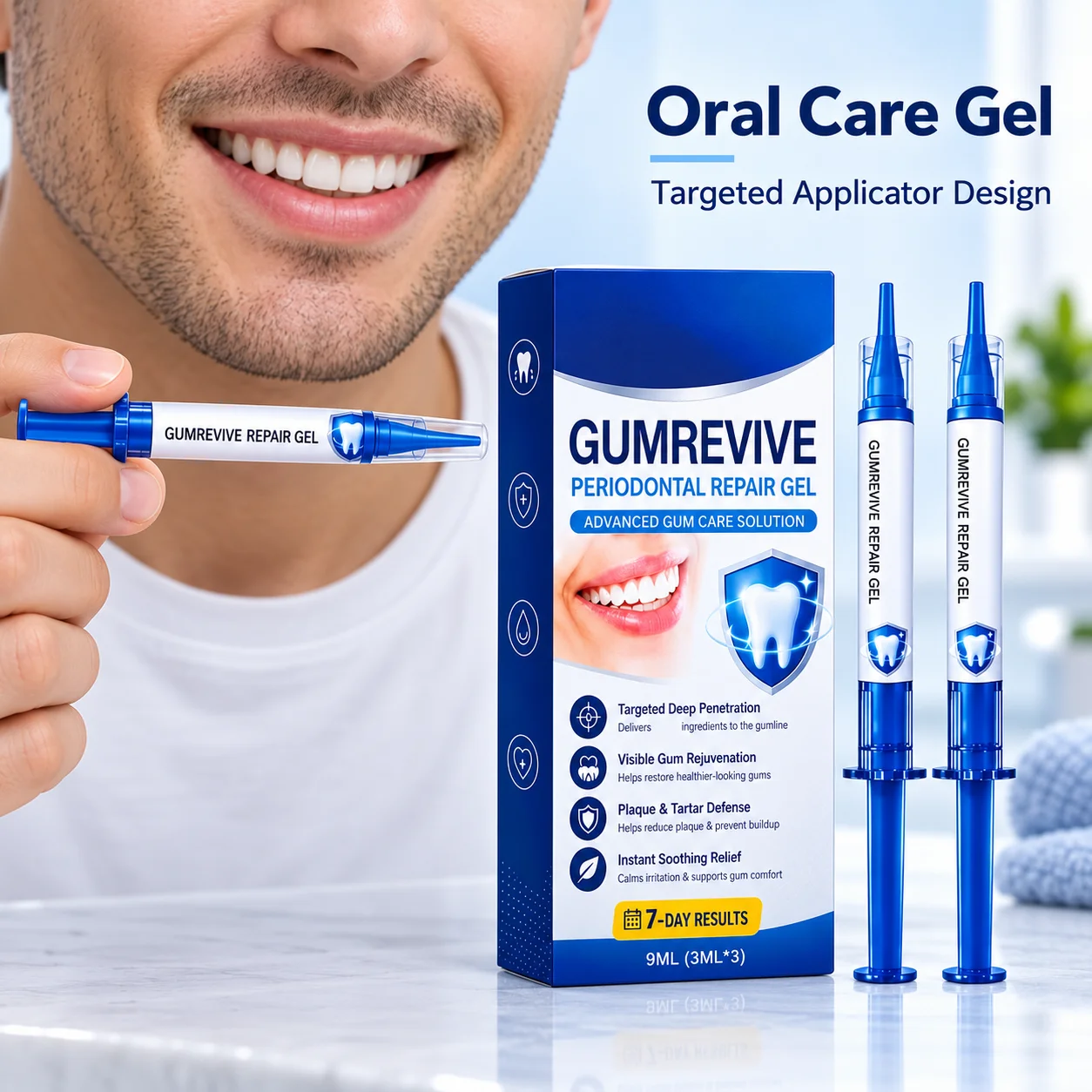 Smooth Gum Care Gel In A 9ml Pack With Three Syringe Style Dispensers For Home Use And A Compact Format For Carrying While Away