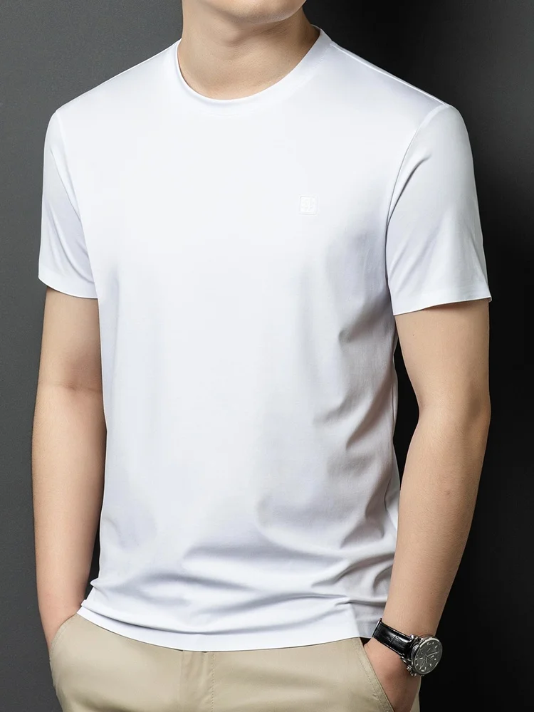 

Eordos Men's ort Sve T-irt Silk Loose Fit round Ne Ice Silk Pure Color Summer Breathable Comfortable Tee