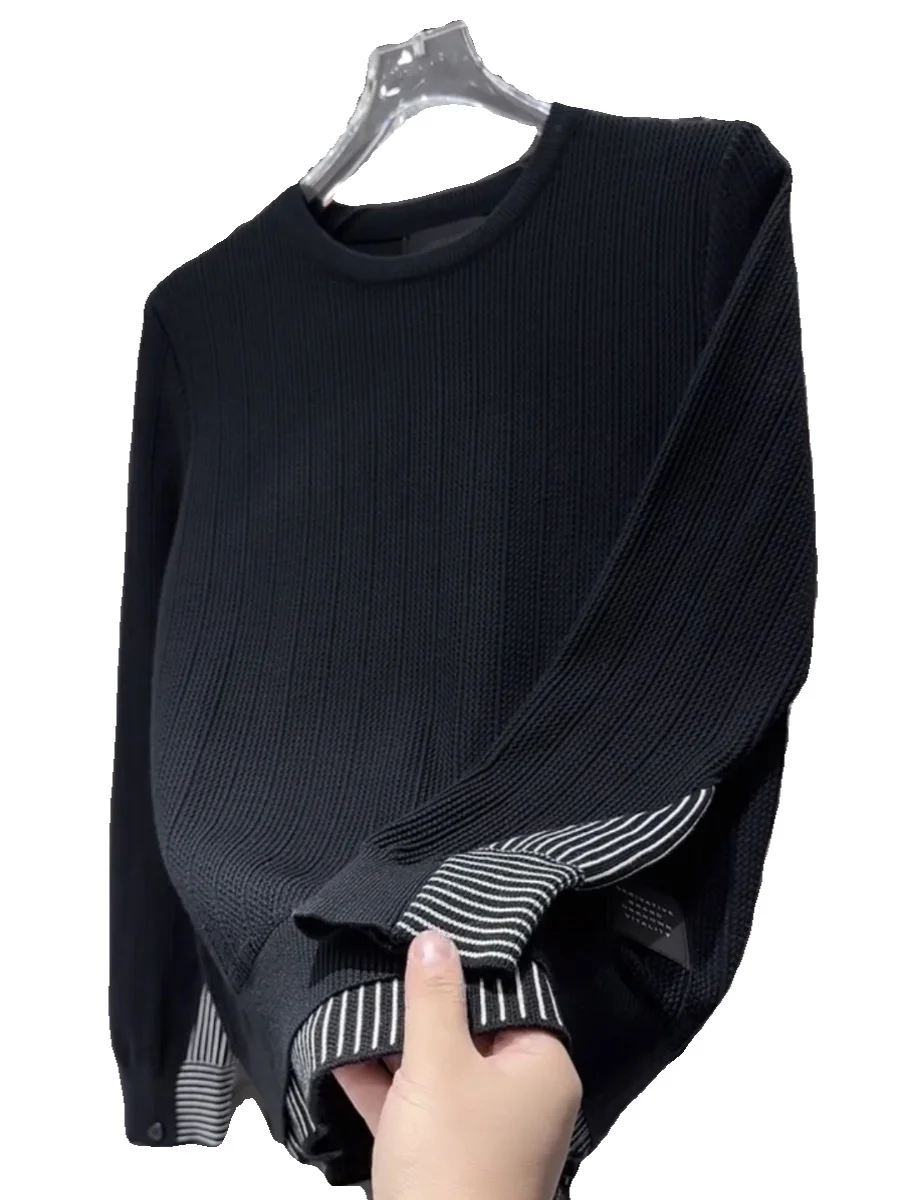 

Мужской модный полосатый цветной вязаный свитер, круглый искусственный двухсекционный свитер, осень-зима, Новое поступление, мягкий полиэстер