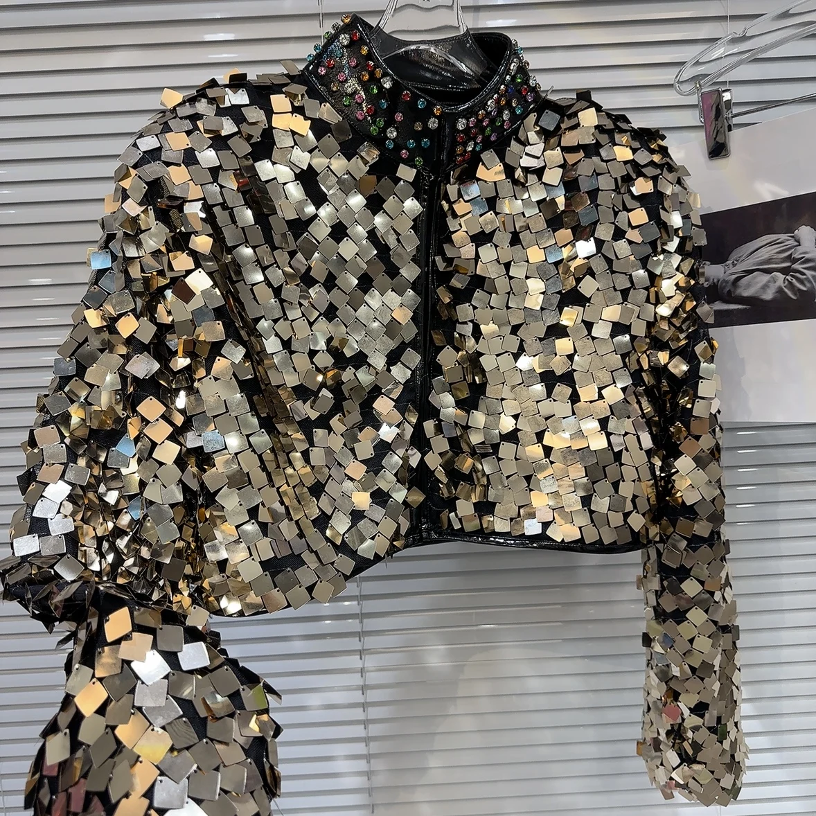 Inverno New Fashion Show Performance paillettes sfumate colorate Water Diamond Stand Neck cappotto corto giacche da donna