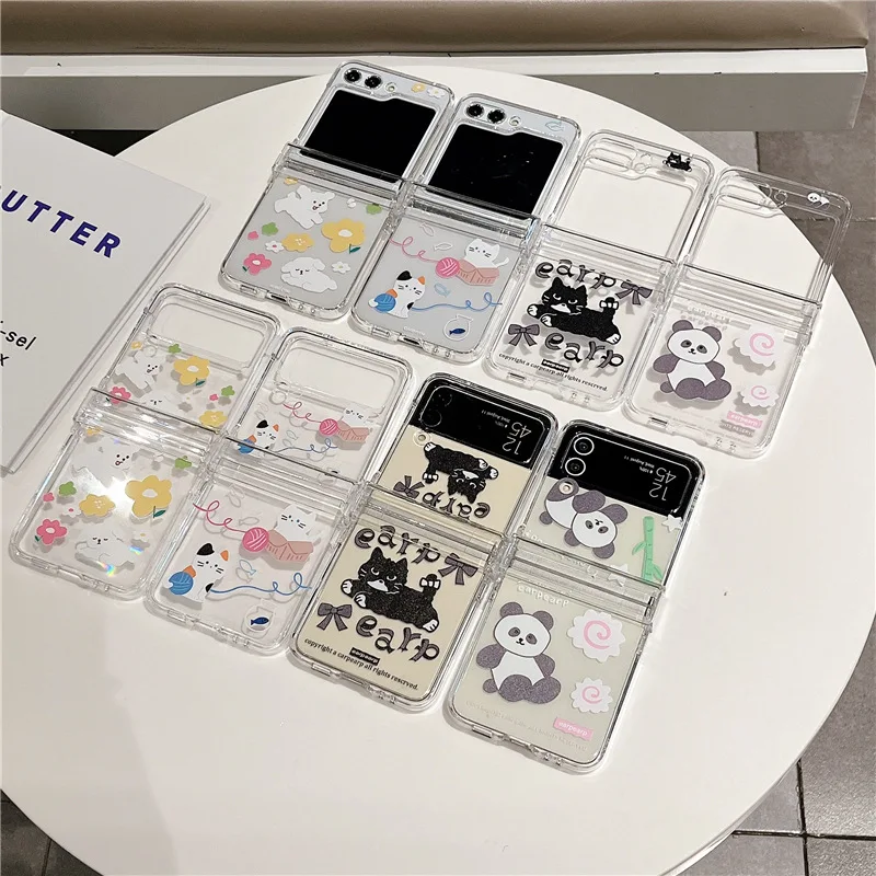Cute Painting Cat Dog Panda Phone Case for Samsung Galaxy ZFlip3 ZFlip4 ZFlip5 ZFlip6 Hard PC Back Cover for Z Flip 6 Case Shell