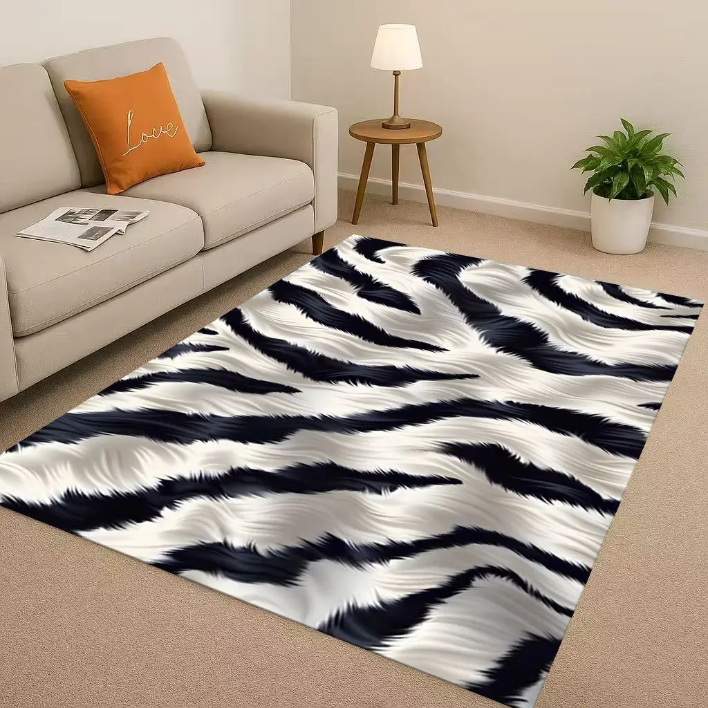 

3D Zebra Tiger Leopard Beast Stripe Print Art Living Room Non-Slip Area Rug Carpet for Bedroom Playroom Sofa,Home Decor Doormat