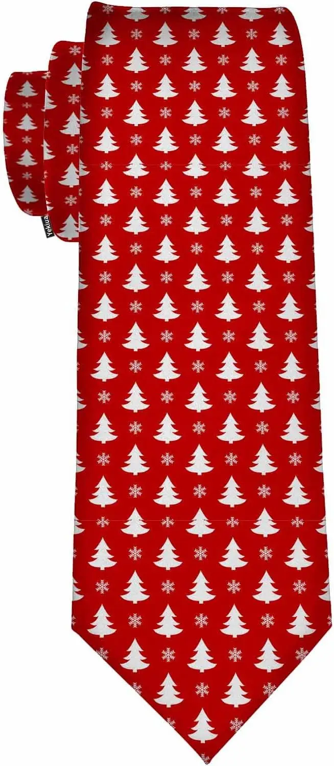 

Red and White Christmas Tree Tile Pattern Holiday Women Men's Ties Print One Size Gifts for Adults Cozy Soft