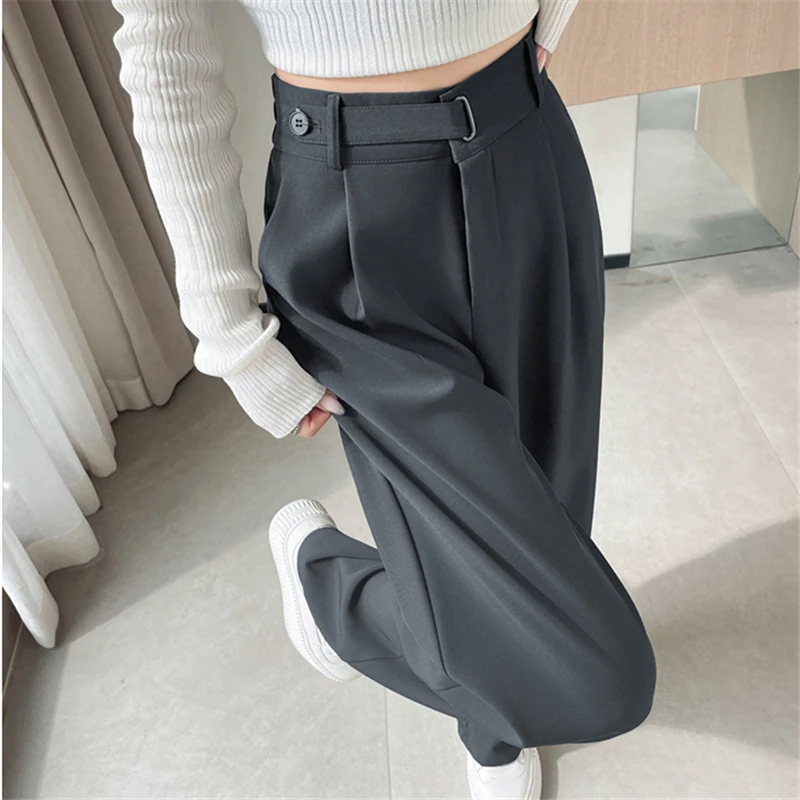 2024 New High Waist Button Suit Wide Leg Women\'s Full Pants Spring Autumn Red Female Elegant Minimalism Straight Loose Trousers