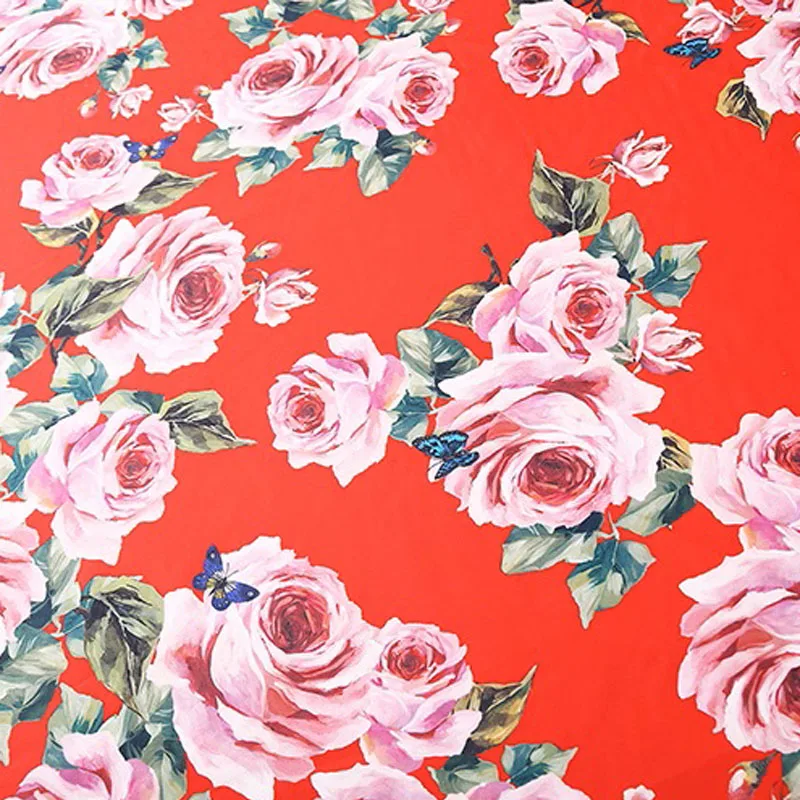 

Красная основа, розовая роза и бабочка с принтом поплина, хлопковая ткань для платья Costura Tissus Couture, ткань «сделай сам», швейный материал
