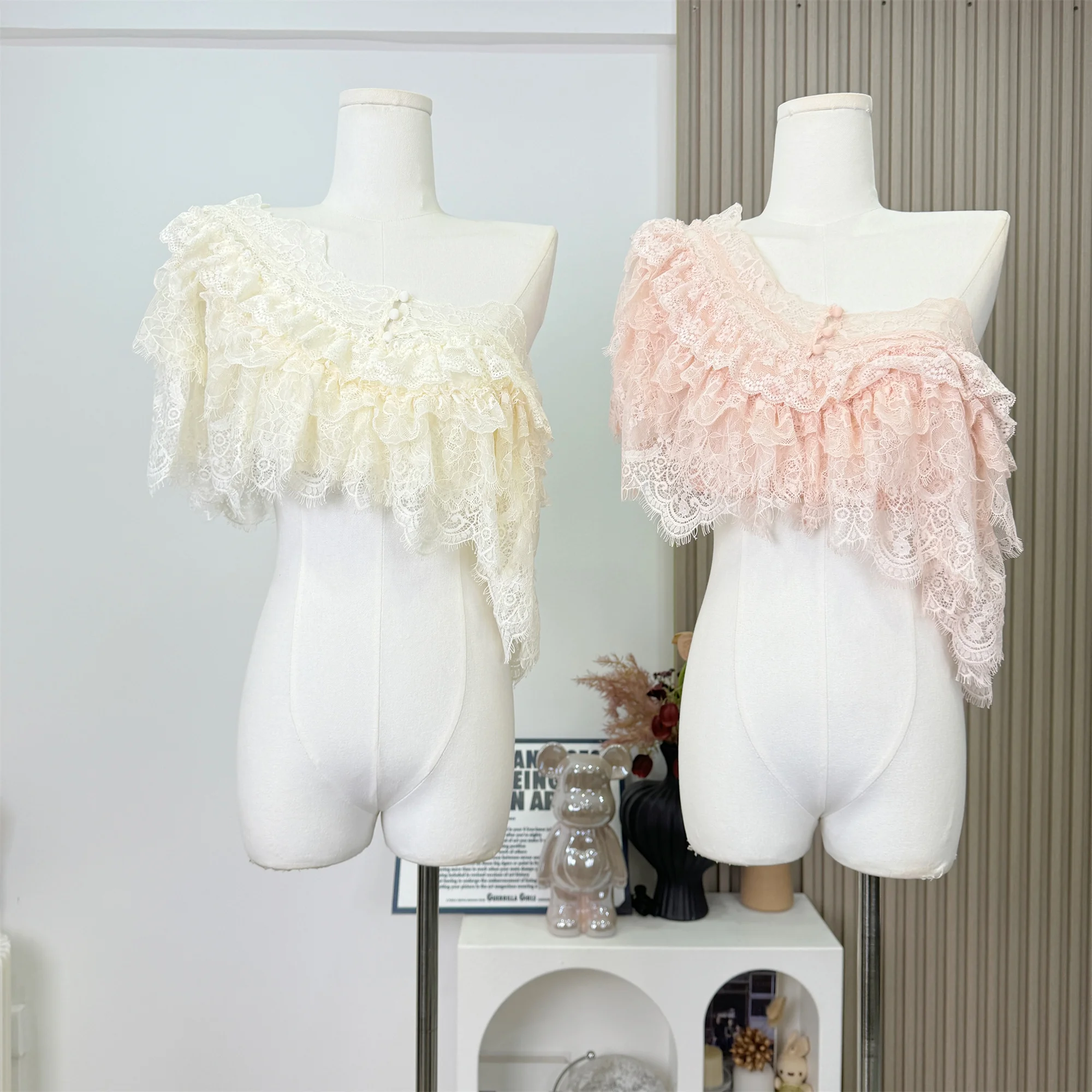 

Sweet Coquette Y2K Lace Tube Top for Women - Vintage French Style Gyaru Crop Camisole Vest, Summer Beach Party Tops （White/Pink）