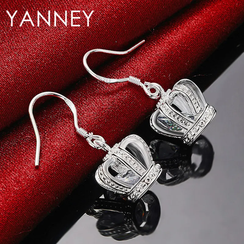 New 28MM 925 Sterling Silver Exquisite Crown Zircon Earrings For Women Fashion Wedding Temperament Jewelry Gifts Accessories