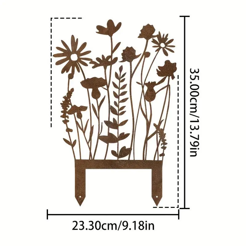 1 Pc Rusty Metal Wildflower Stake Ground Plug Decor Contemporary Garden Art Intricate Floral Design Durable Outdoor Yard