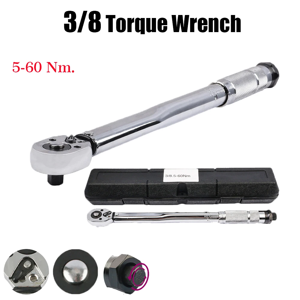 Torque Wrench 3/8 5-60Nm Preset Ratchet Torque Spanner Accurately Mechanical Workshop Tools Drive Keys Set For Bicycle Repair