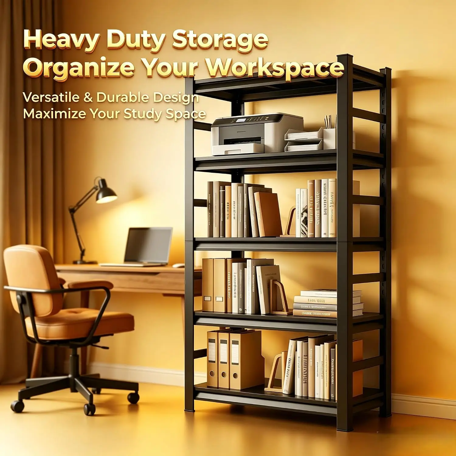 5-Tier Metal Bookcase & Printer Stand 47.2