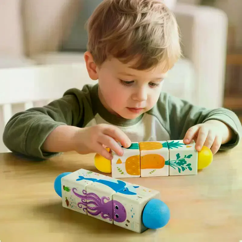 1Pcs Animal Colour Shape Cognition Toys 3D Wooden Jigsaw Puzzle Rotating Puzzle Building Blocks Kid Early Education Toy