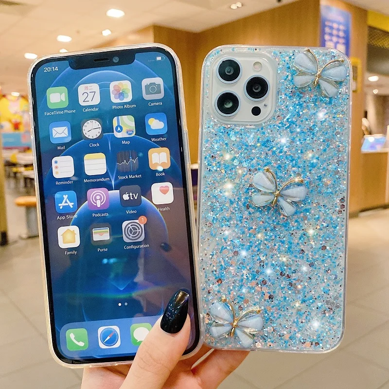 Jade butterfly Bling Glitter Phone Case For Samsung Galaxy A05s A 05 S Soft Shockproof Bumper Shining Flash TPU Soft Back Cover image 2