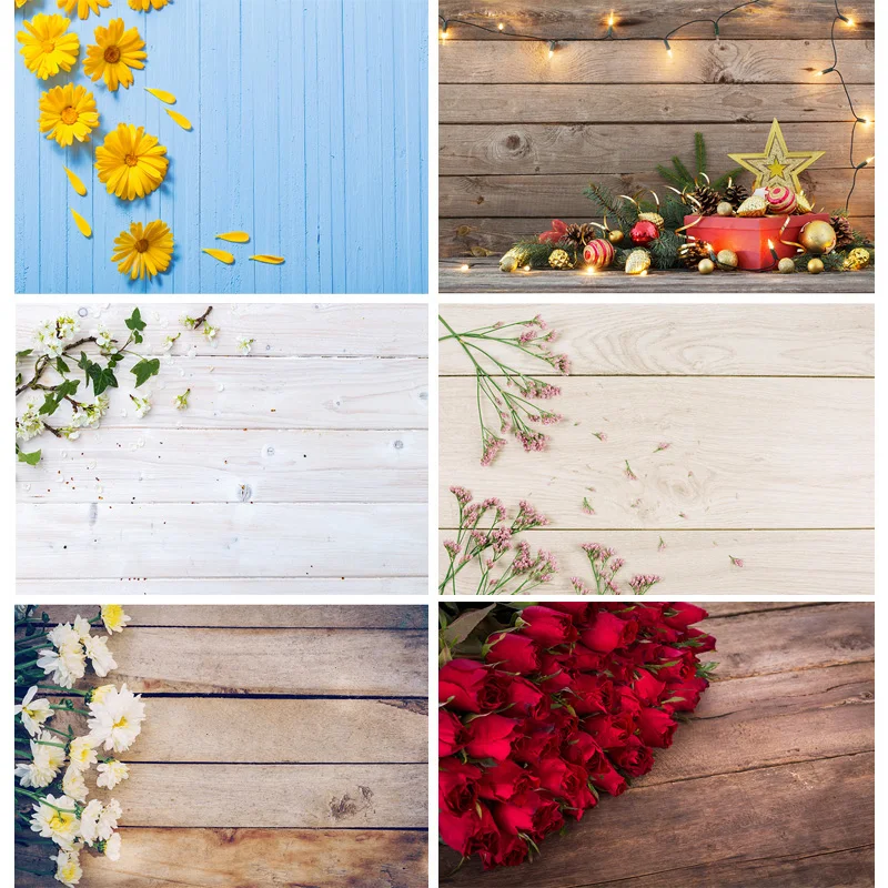 

SHENGYONGBAO Vinyl Custom Photography Backdrops Props Flower Wood Planks Photo Studio Background 21112HM-03