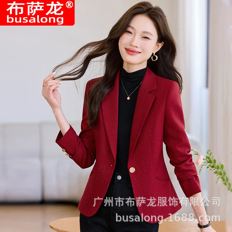 

2025Новый стильный модный костюм, повседневный женский профессиональный пиджак с длинными рукавами, официальная женская одинарная куртка, рабочая одежда8983