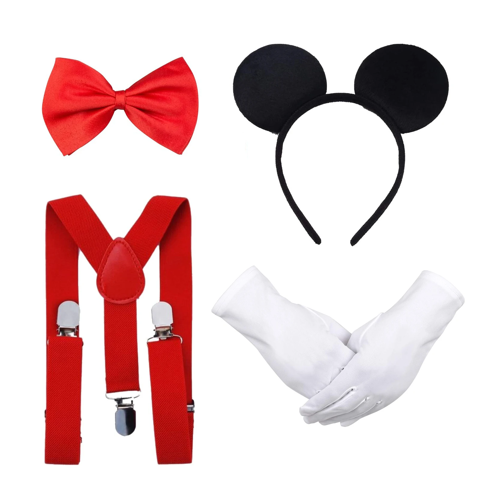 Adult Mouse Fancy Dress Costume Accessory Set with Mouse Ears Headband  Braces Red Bowtie Gloves