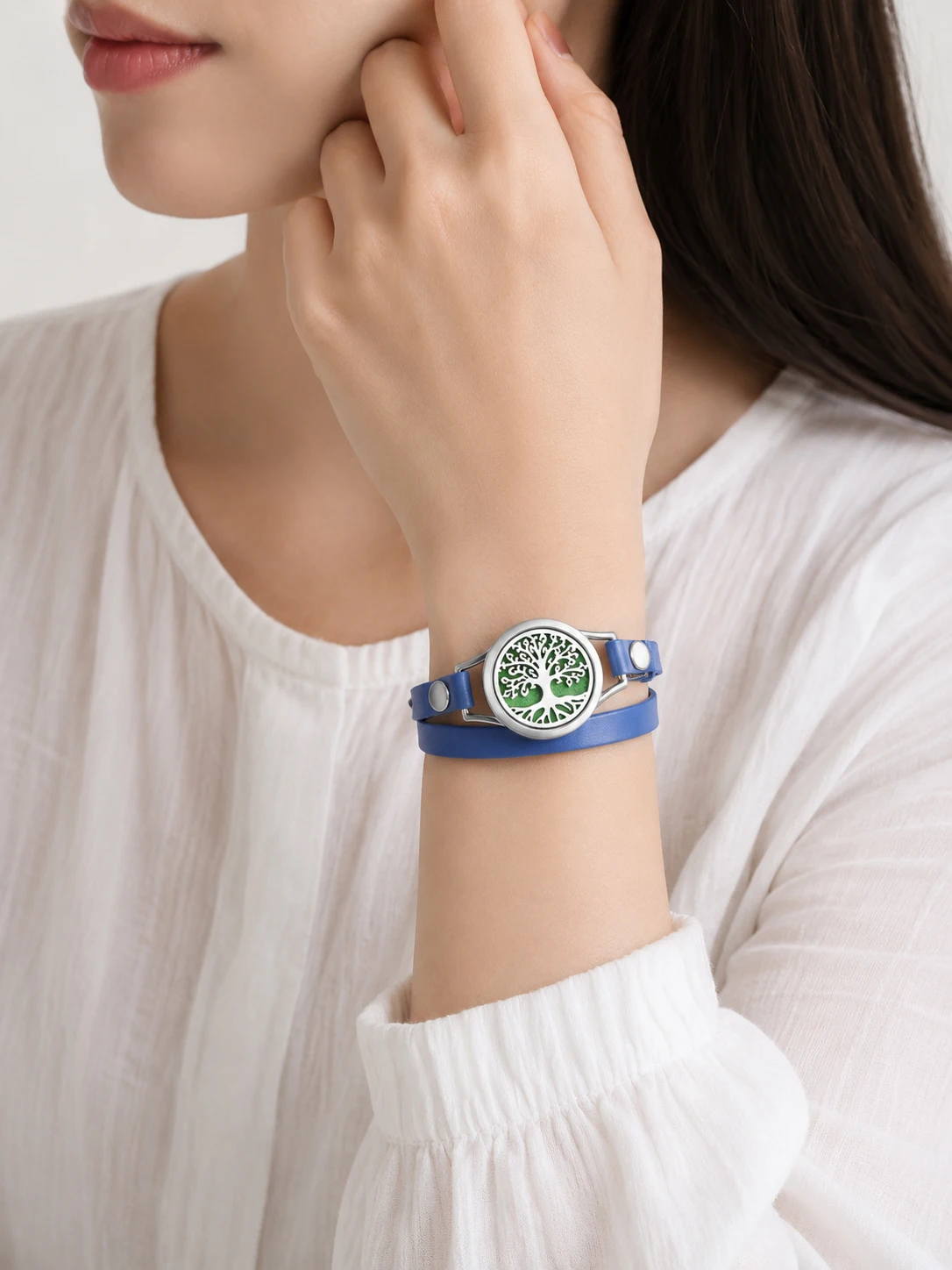 Dark Blue PU Leather Angel Wings Aroma Bracelet Spiral Open Essential Oil Diffuser Locket Neutral Wristbands Bracelet Jewelry