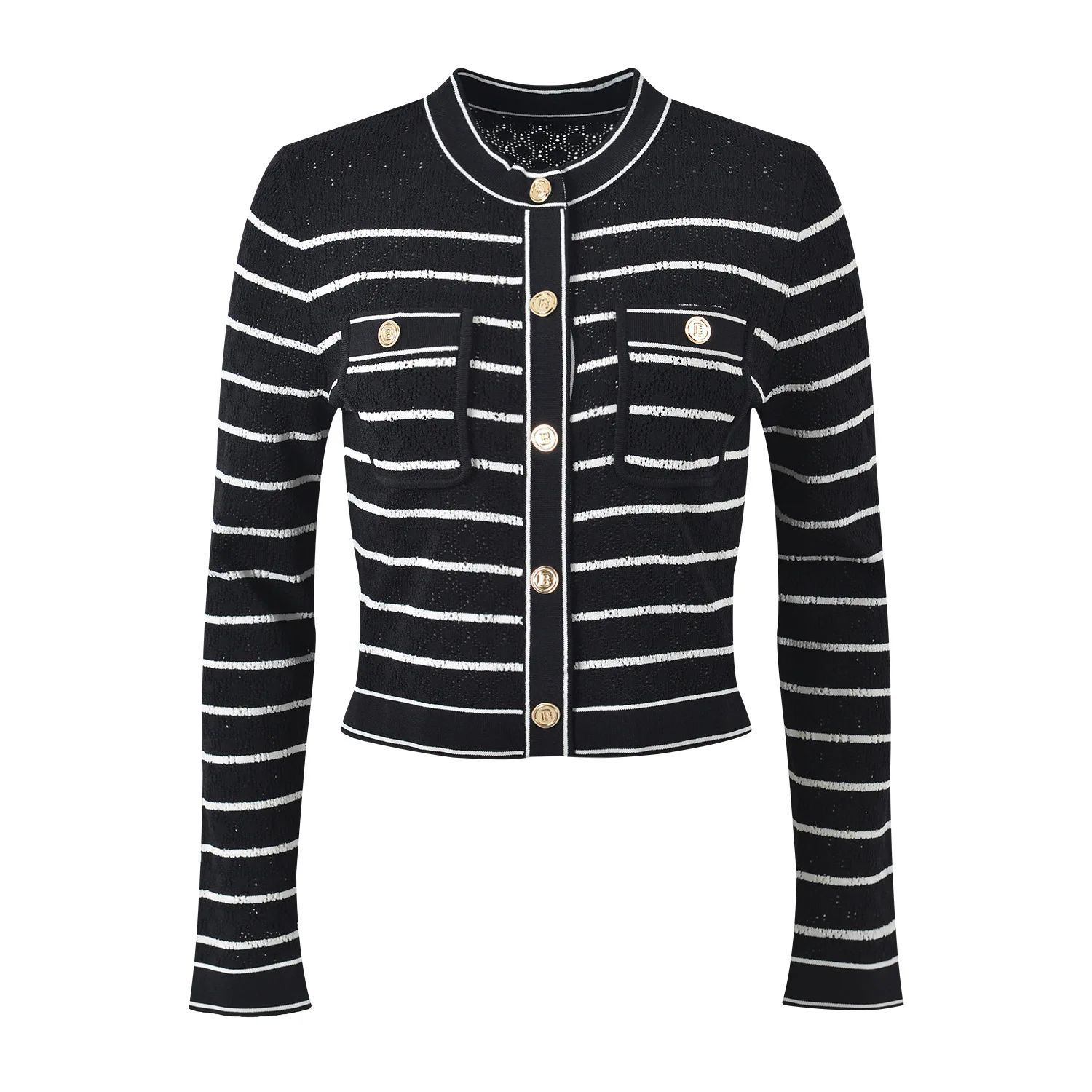 

Ele Parisian Gold Bule Hollow out round Ne Women's Knitwear Versatile Slim Fit Top High End Version Sweet Sle