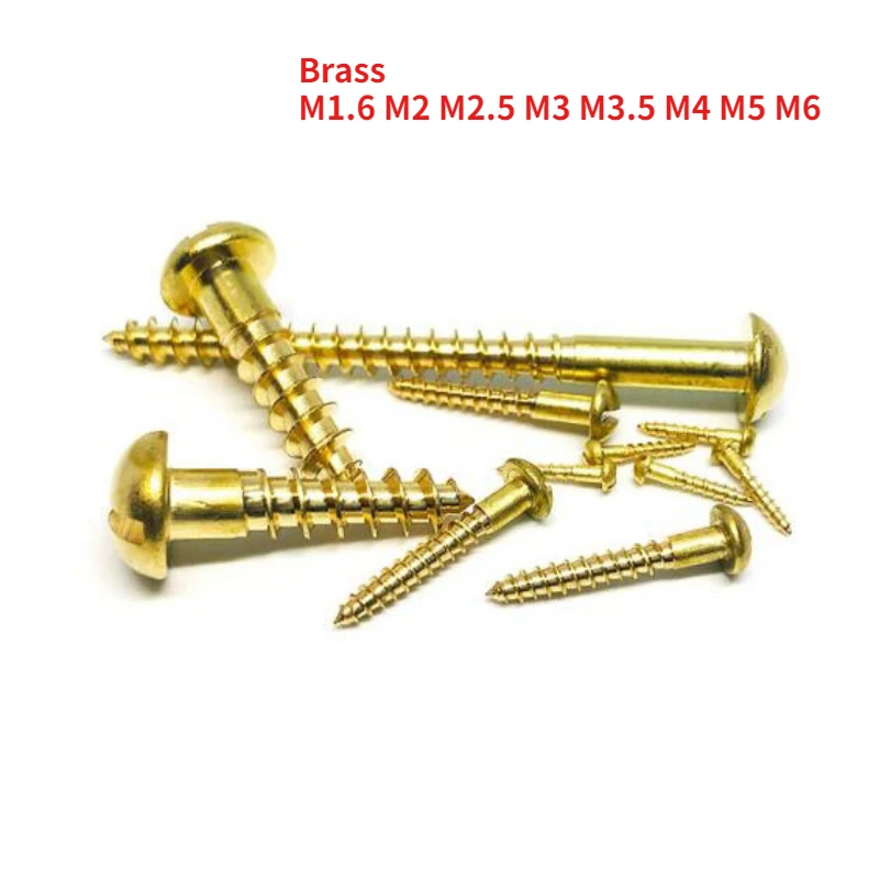 20/50/100pcs M1.6 M2 M2.5 M3 M3.5 M4 M5 M6 Brass Slotted Pan Screwpure Brass Self Tapping Round Wood Screw