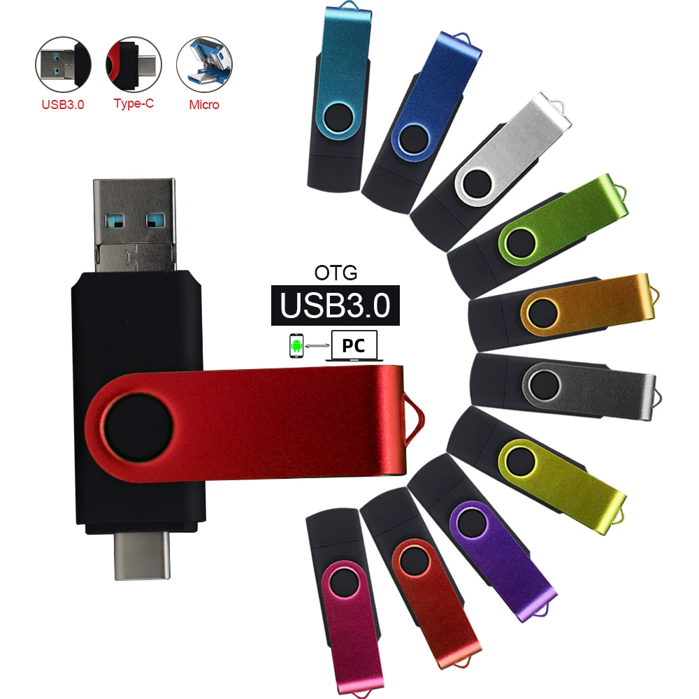 

3 In 1 USB Flash Drive Cle USB 3.0 Micro/ USB /Type-C Pen Drive 256GB 128GB 64GB 32GB 16GB Pendrive for Android/PC for gift