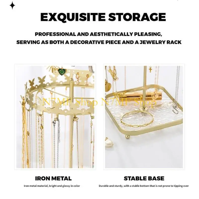 

N7MF Metal Butterfly Jewellery Holder Display Stand with Tray Hanging Tower