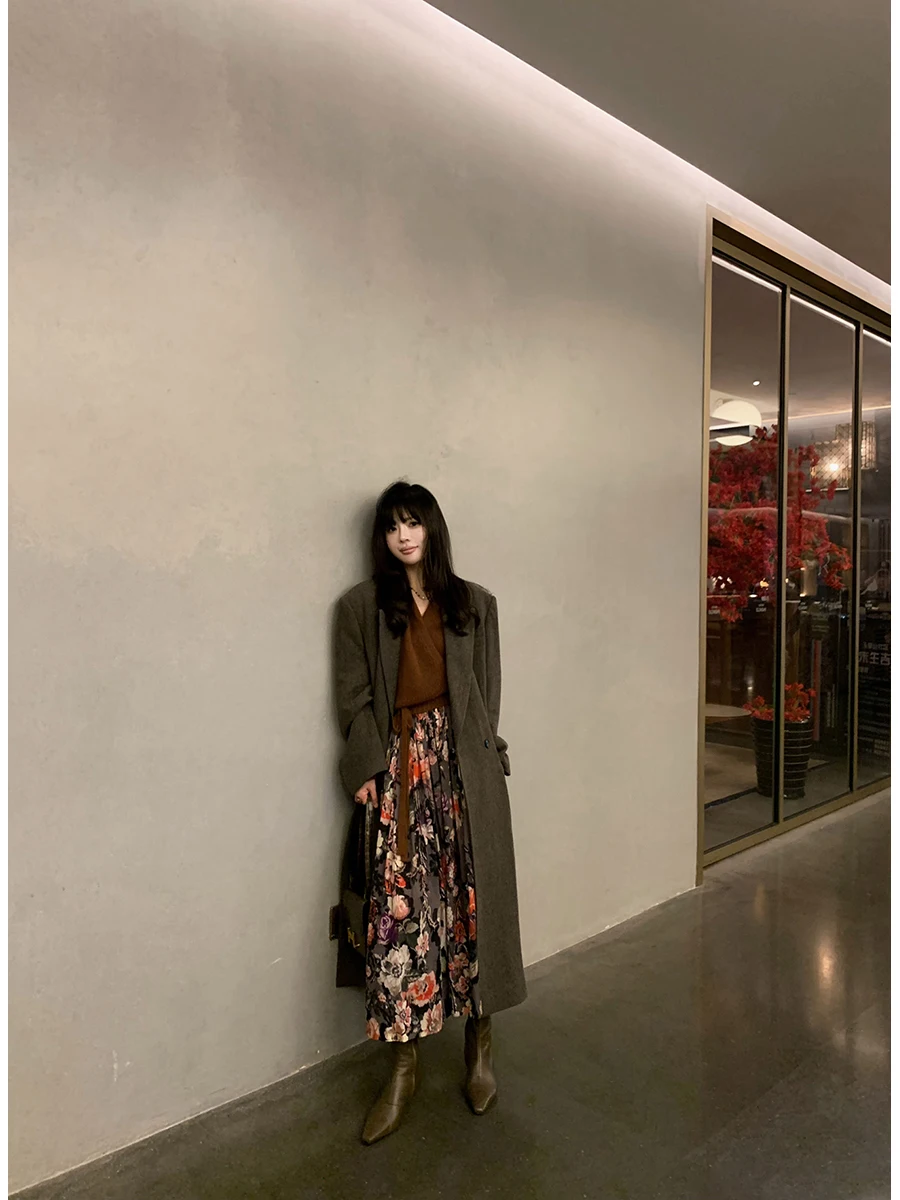 

Classic Italian Sle Woolen Suit Coat Ele Woolen Overcoat Long Sve Single Button Closure Commute Sle Long Length