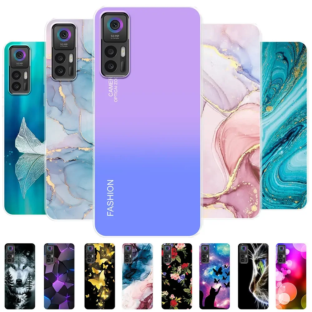 For TCL 30 Plus Case For TCL 30 5G Flower Printing Transparent Silicone Soft Phone Case Cover Coque Bumper For TCL 30 30+ Fundas