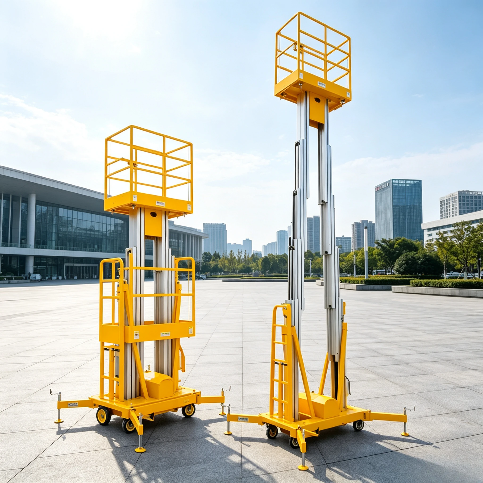 Custom Aluminum Alloy Full-electromotion Scissor-type Work Aerial Foldable Scaffolding Electric Scissor Dual Mast Lifts Platform