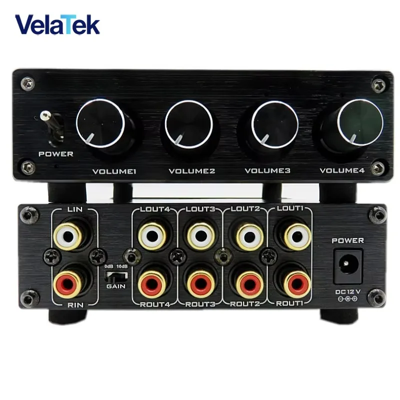 HIFI Lossless 1 Input 4 Output RCA HUB, Audio Distributor Signal Source Switcher With Volume Control for Amplifier Board