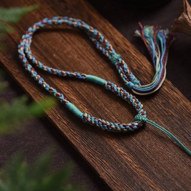 Traditional Chinese Tibetan Style Handmade Braided Cotton Linen Multicolor Necklace Rope For Thangka Buddha Amulet Pendant Lucky