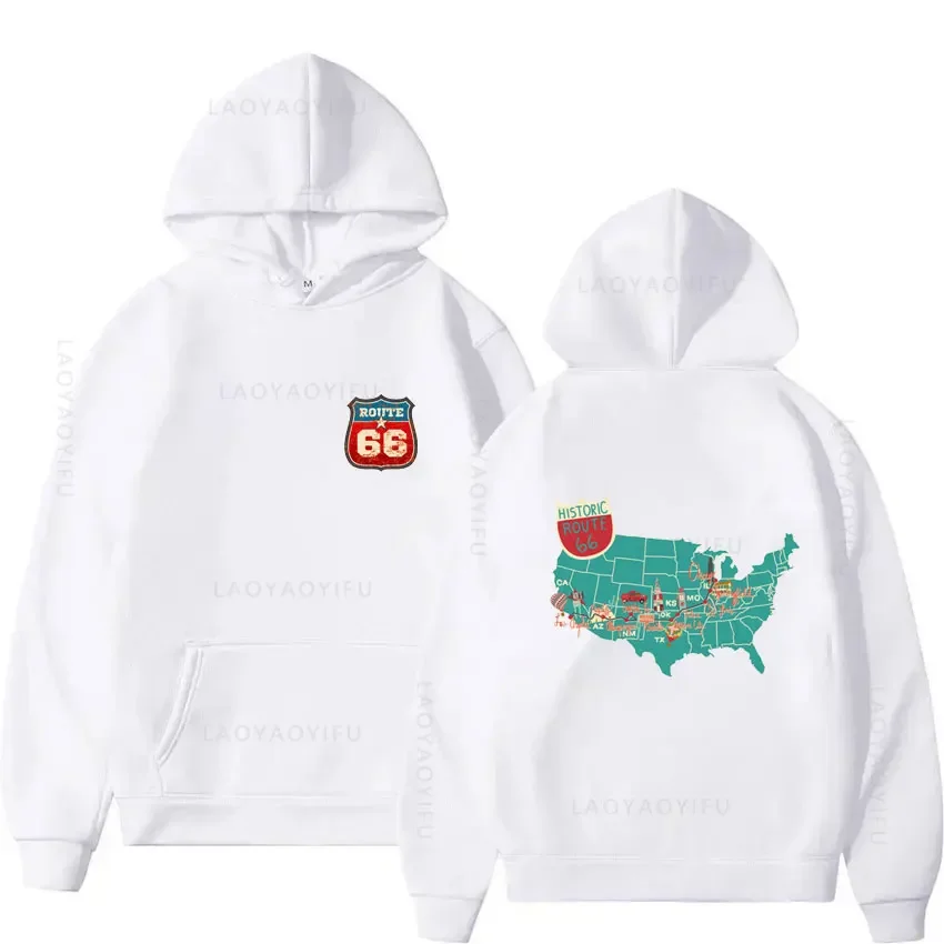 Vintage Men's USA 66 Route Letter Graphic Sweatshirts New Hoodies Hoodie Clothing Y2k Essentials Pullovers & Hooded Shirt Hoody