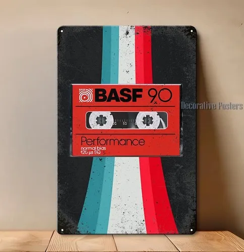 Basf 90 Cassete Tape Vintage Hi-Fi Metal Poster Sign - Size:8*12 ()