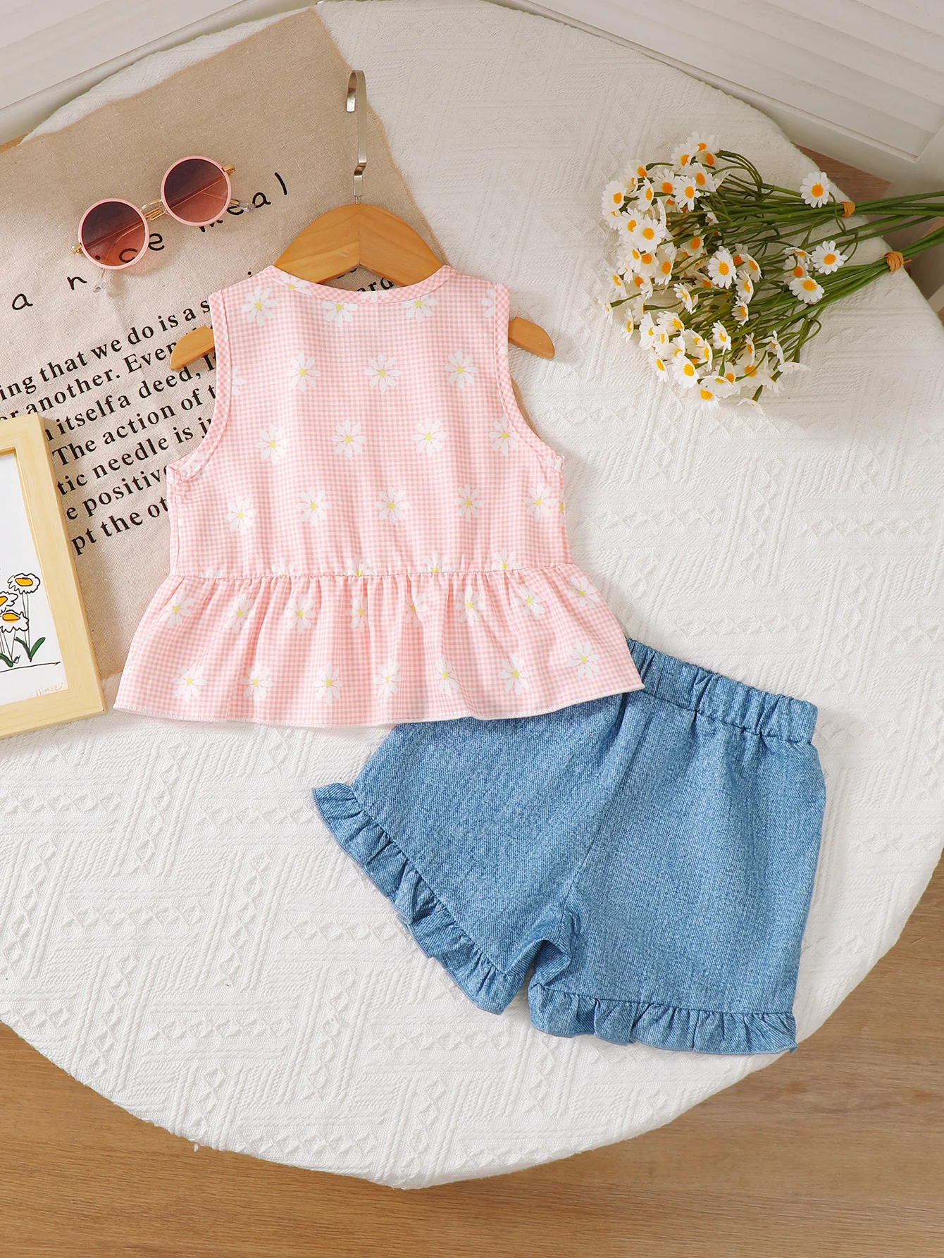 Fashion Baby Girl Daisy Print Outfit 2PCS Sleeveless Ruffle Hem Top + Ruffle Shorts for 0-3Y Toddler Summer Casual Clothes Set