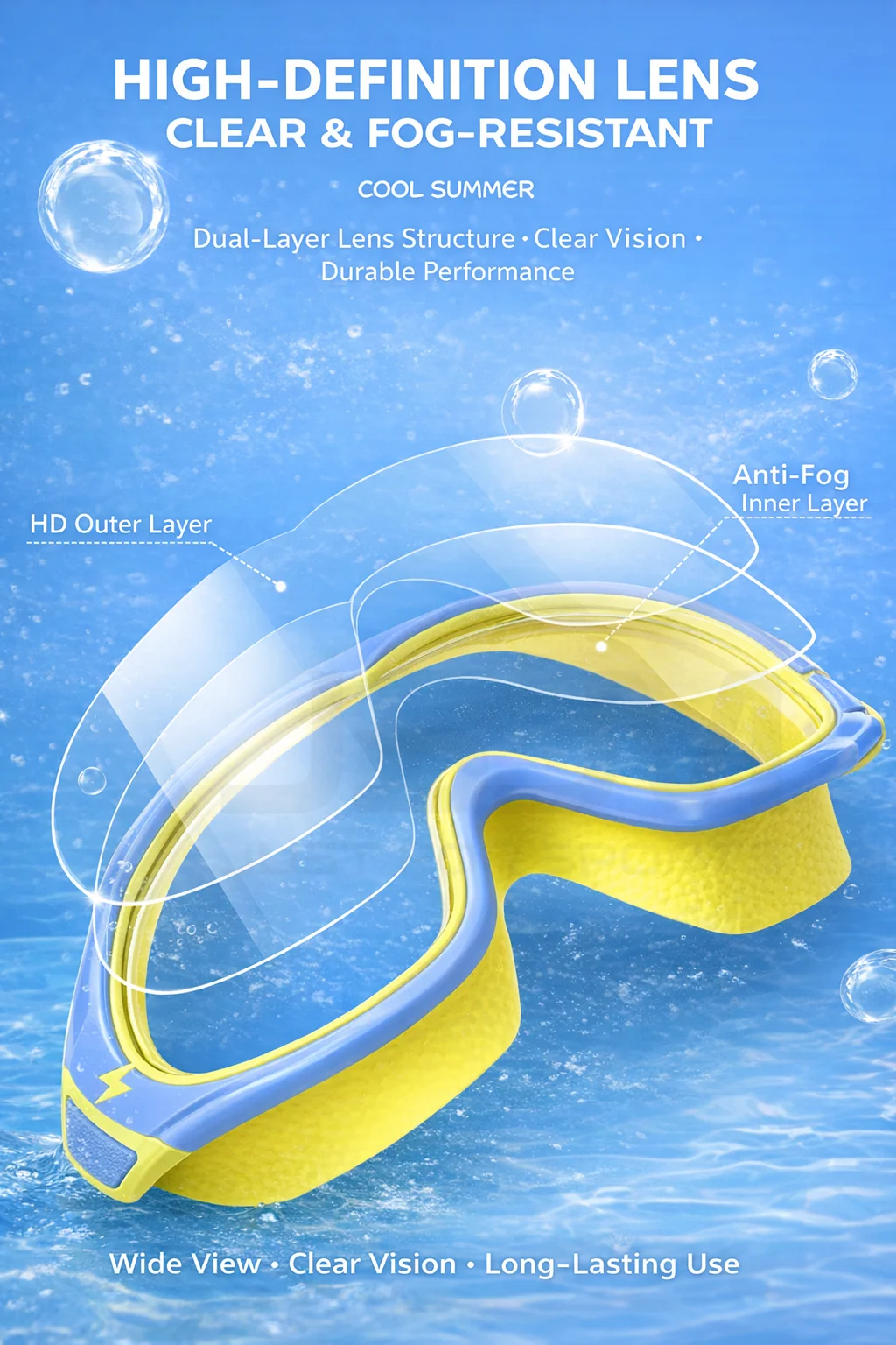 JSJM Kids Swimming Goggles Big Frame HD Wide View Anti-Fog Waterproof Swim Mask For Boys Girls Ages 3-15 Multi-Color Choice view 5