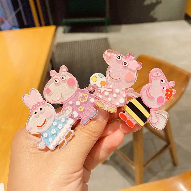 Horquilla de dibujos animados de Peppa Pig para niños, juguete de palo móvil, muñeca de juguete de lechón rosa, tocado de acrílico para niñas, lindo