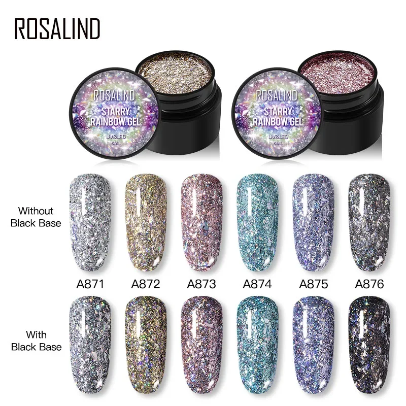 Rosalind gel de uñas 5ml pegamento enlatado pequeño brillos Rainbow Xing Cai serie esmalte de uñas pegamento semipermanente para esmalte de uñas.