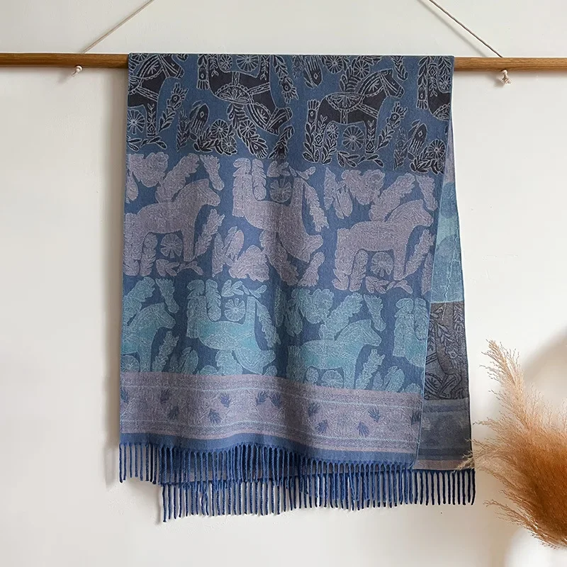 العرقية نمط الوجهين وشاح الكشمير لينة ودافئة شرابة شال كشمير الشتاء الباردة والرياح بطانية وشاح