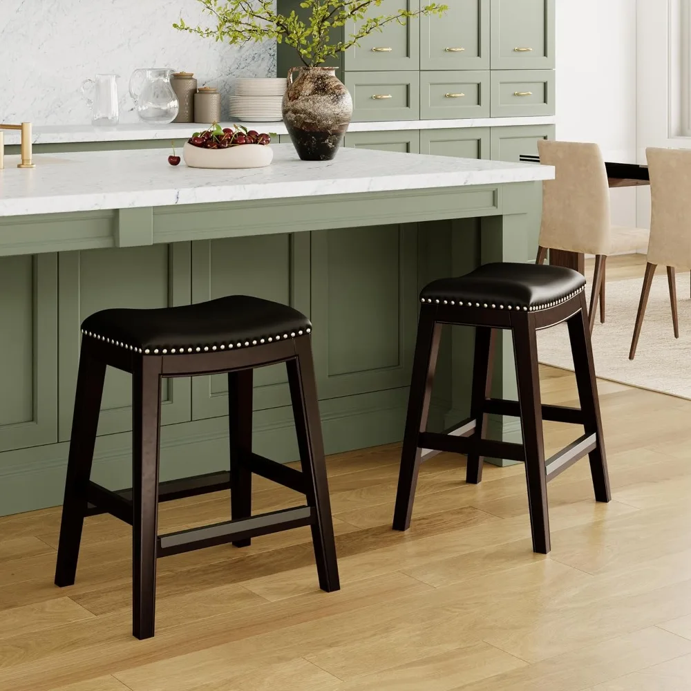 Indoor Living Durango Sattelhocker aus gebundenem Leder, 24 Thekenhöhe, Espresso, schwarzer Ledersitz