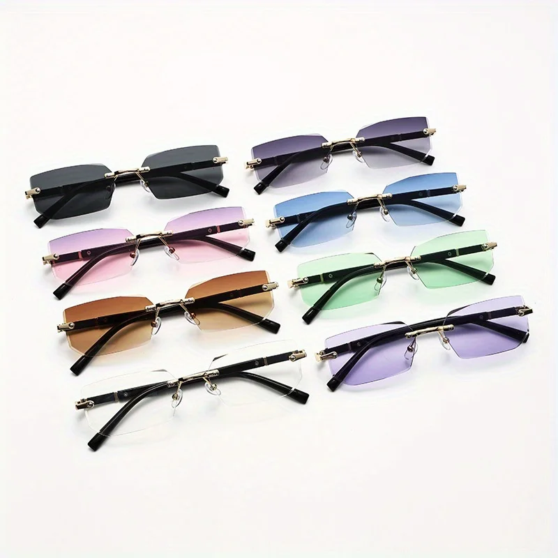 Rimless Rectangle Sunglasses Fashion Y2K Frameless Sun Glasses Shades for Women Men UV400