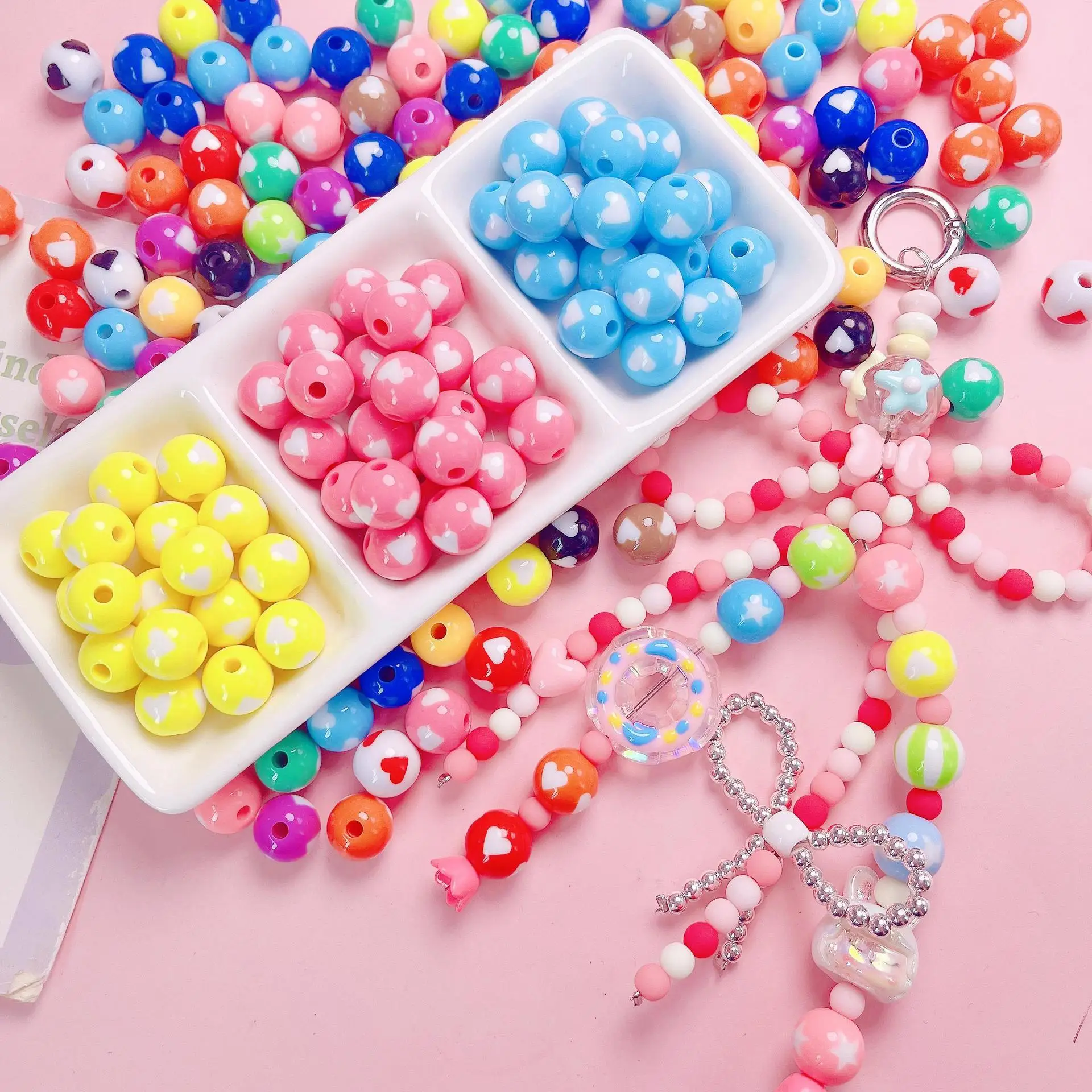 10pcs/lot Fresh New Pastel Baby Pink Colors Round Gumball Acrylic Jewelry Pearl Beads Necklace Bracelet Earring Making