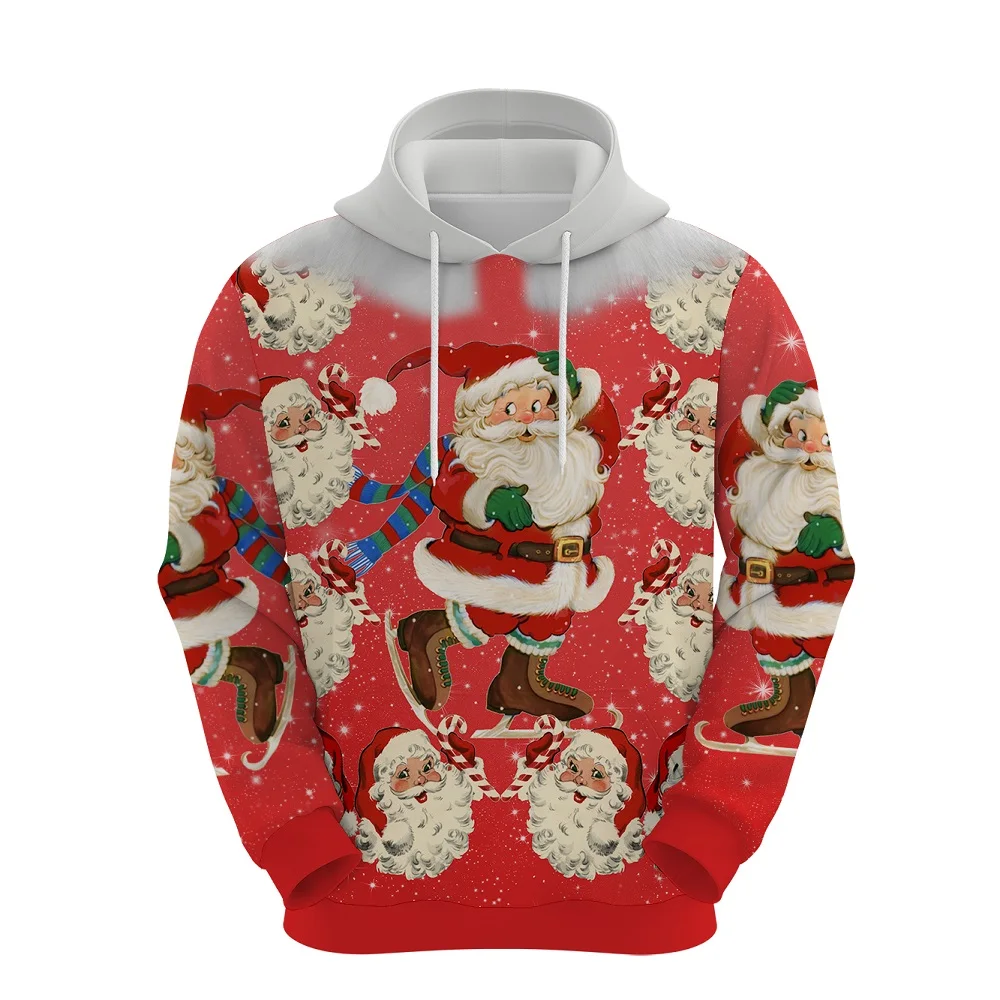 

New Fashion Oversized Hoodies Men's Christmas Claus Deer Cartoon Pattern 3D Printing Sweatshirts Long Sleeve Tops Streetwear