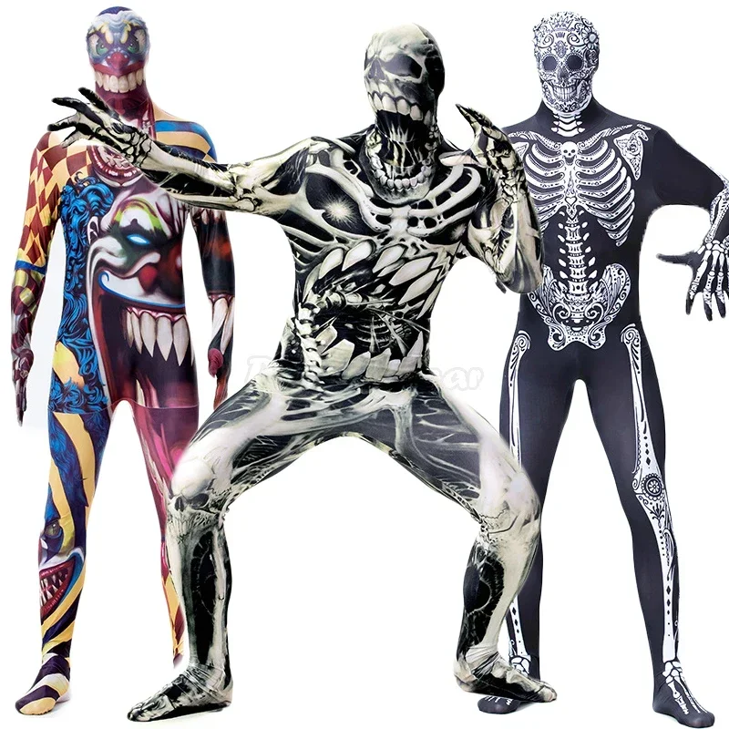 Halloween ghost festival print skull bodysuit cosplay costume adult men horrible zombies Zentai full body cover jumpsuit c36m280